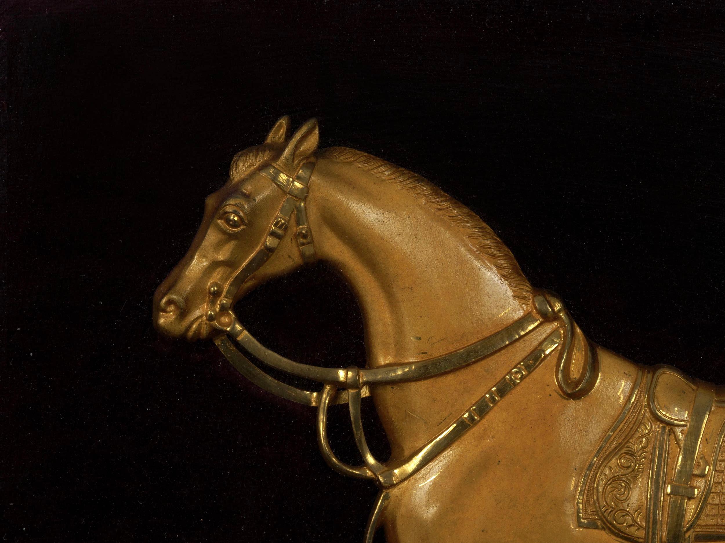 Pair of English Antique Gilt Bronze Equestrian Sculpture Plaques, 19th Century In Good Condition In Shippensburg, PA