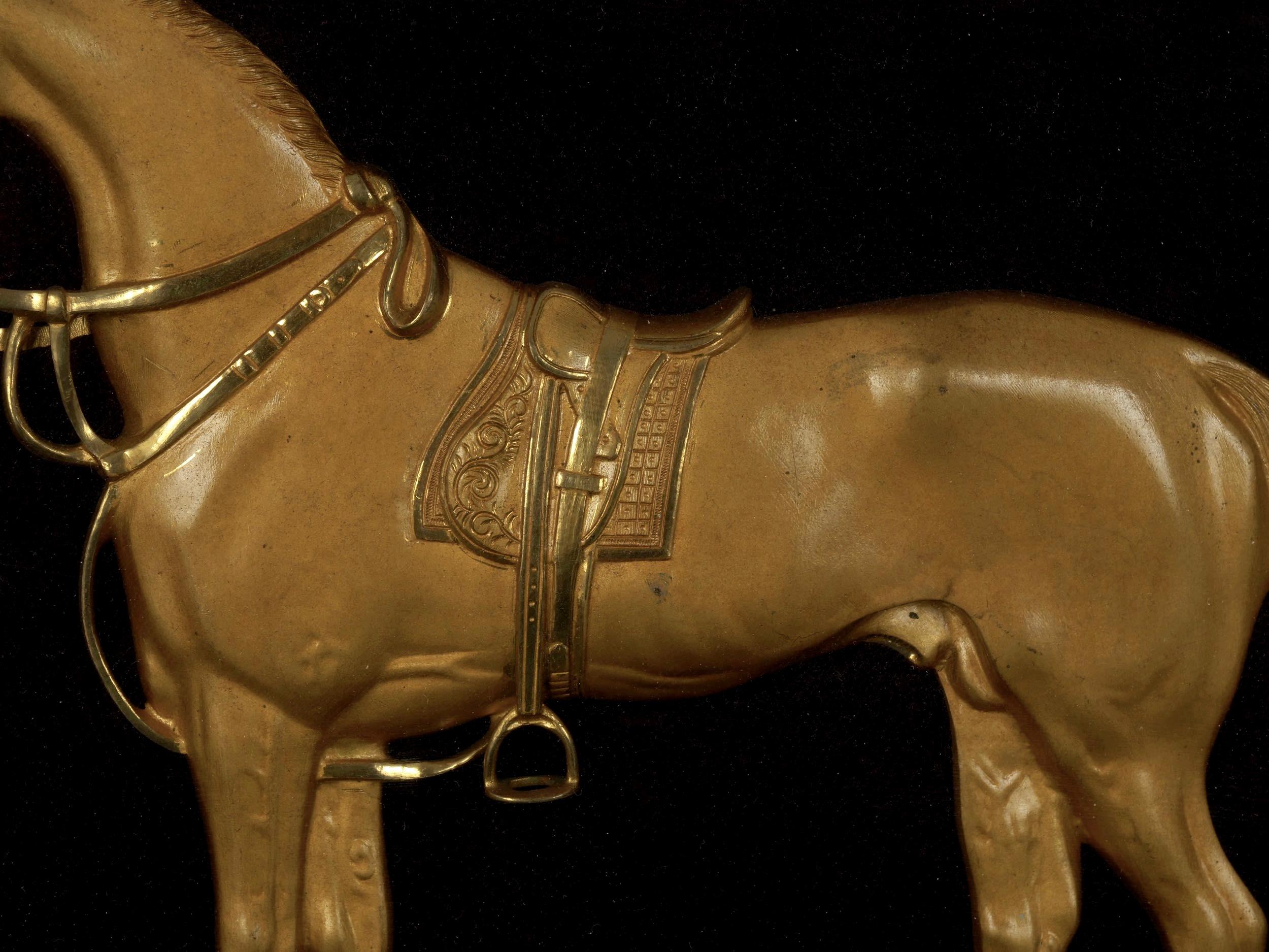 Pair of English Antique Gilt Bronze Equestrian Sculpture Plaques, 19th Century 1