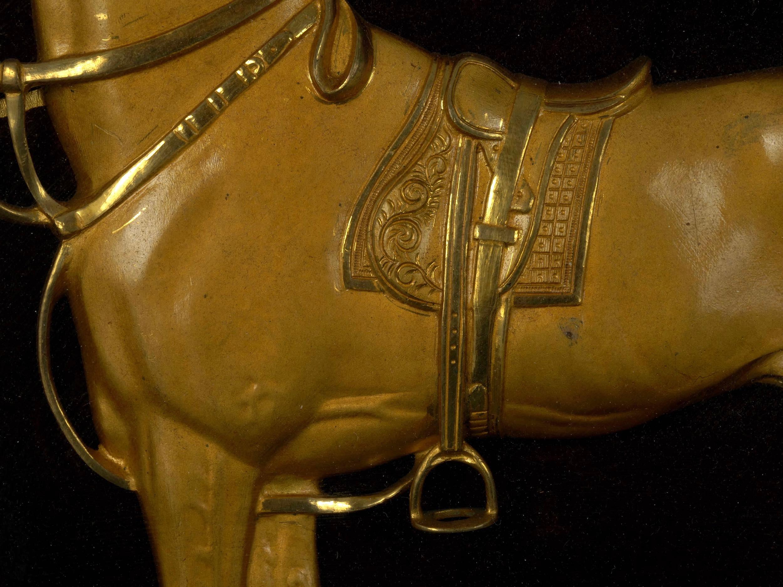 Pair of English Antique Gilt Bronze Equestrian Sculpture Plaques, 19th Century 5