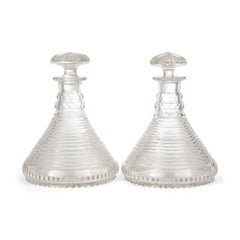 Pair of English Antique Glass Ship Decanters with Stoppers