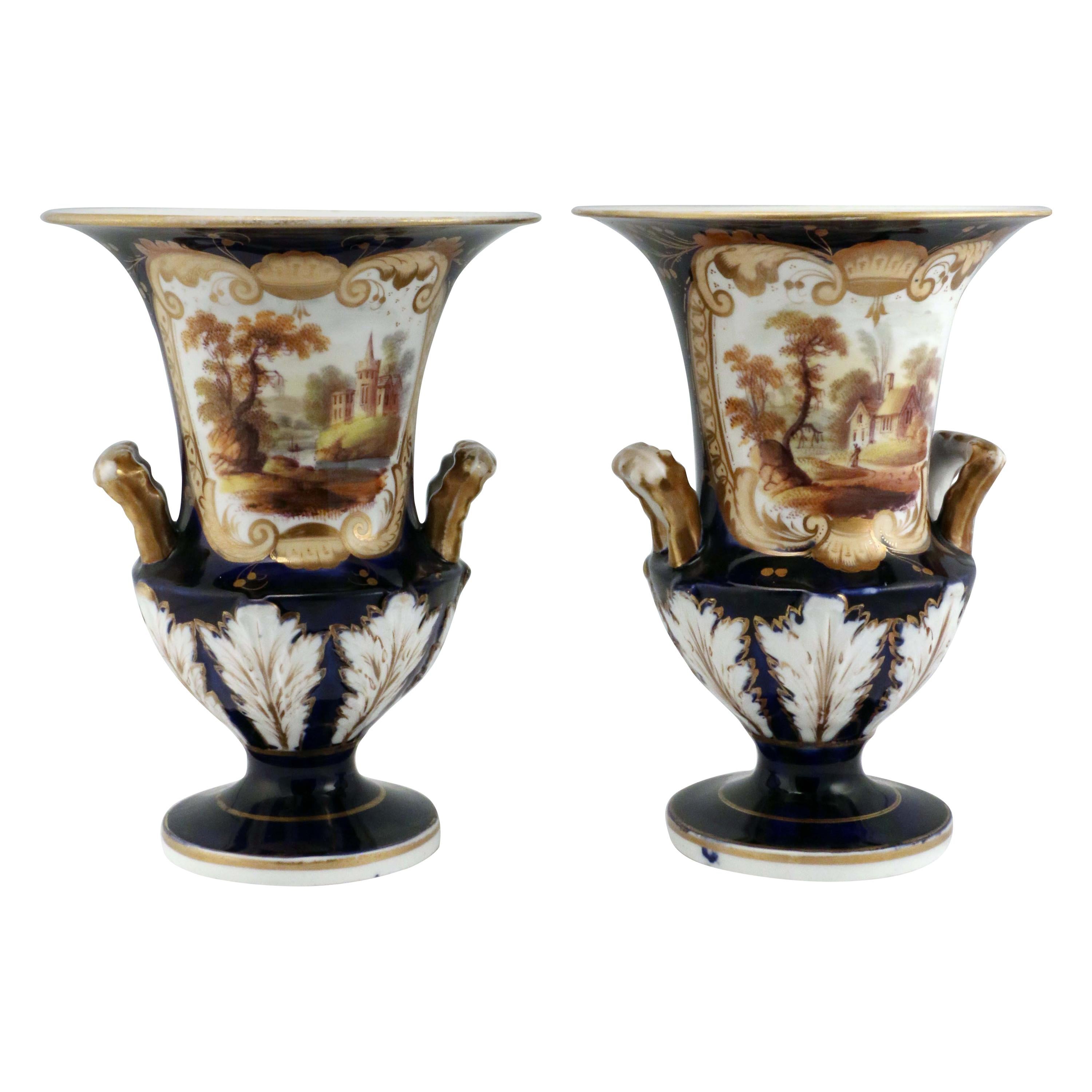 Pair of English Antique Porcelain Urns For Sale