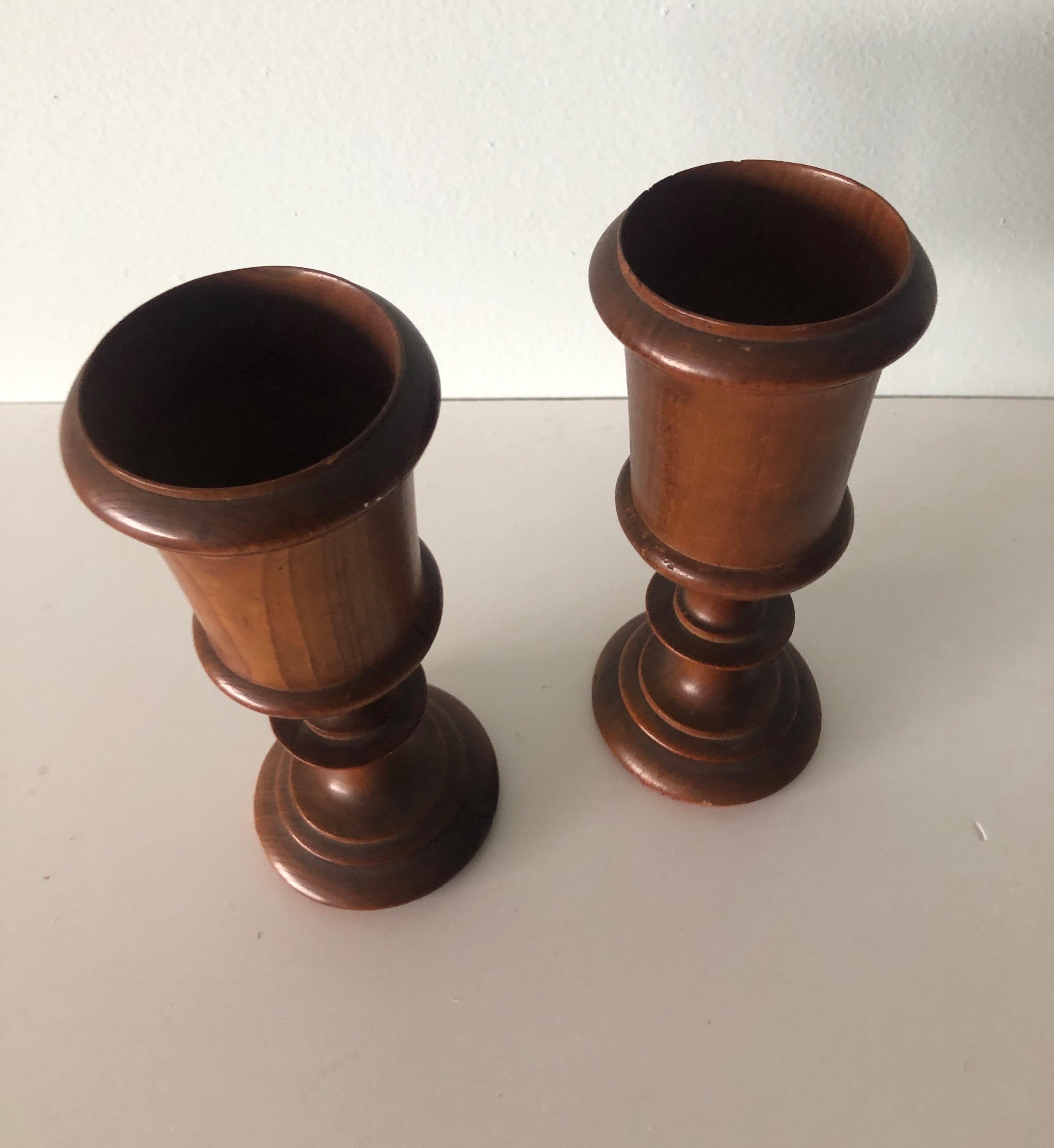 Organic Modern Pair of English Antique Wooden Cups