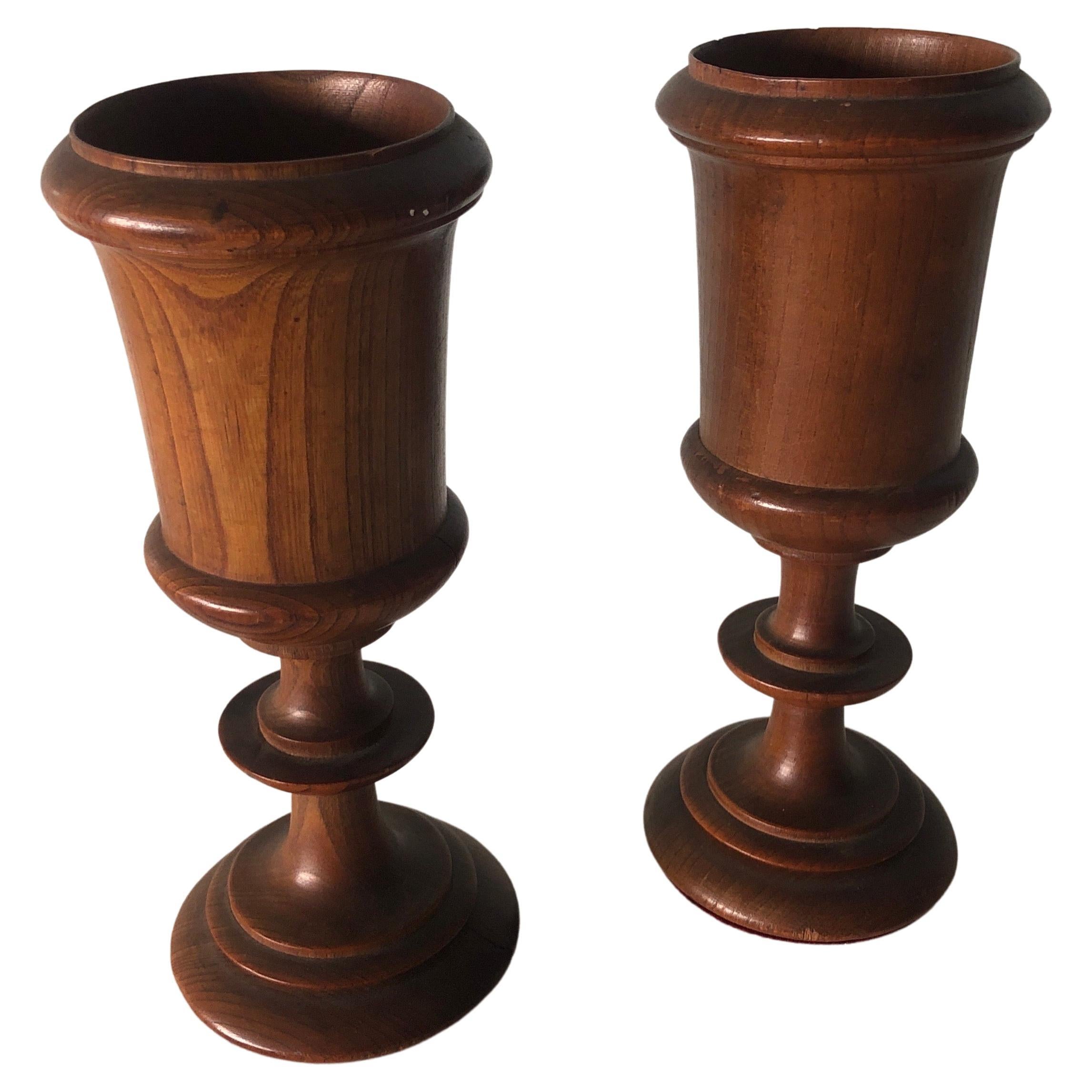 Pair of English Antique Wooden Cups For Sale at 1stDibs
