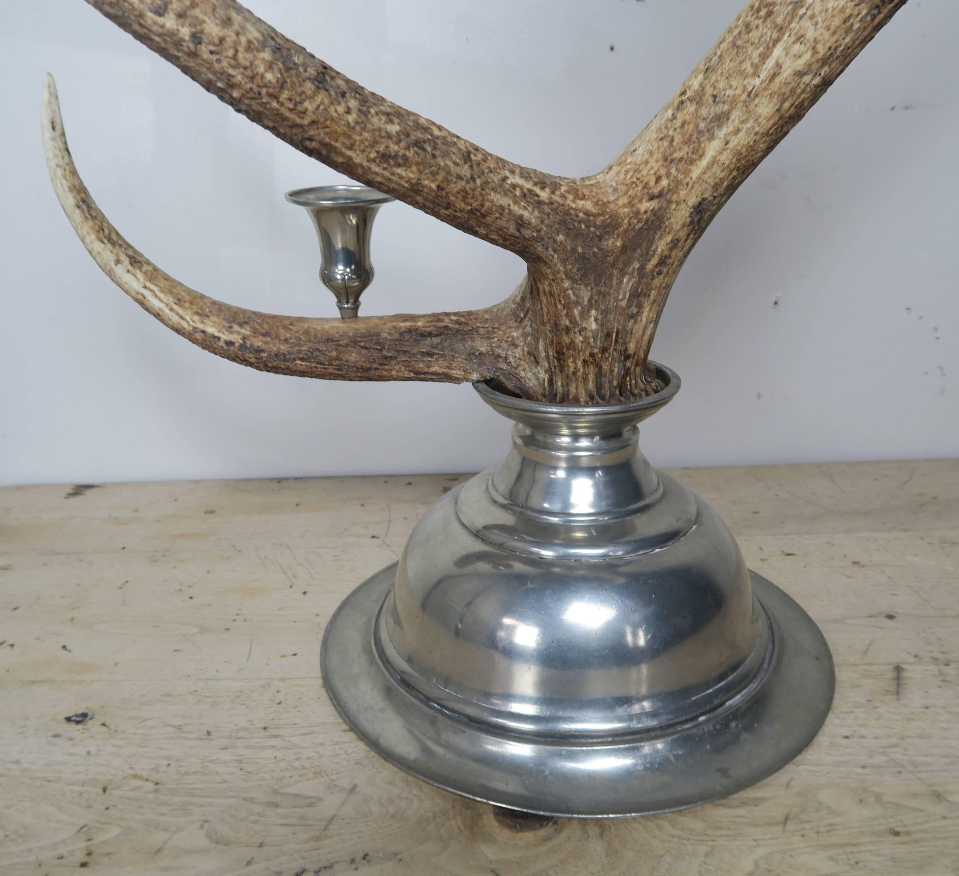 Pair of English Antler and Pewter Candleholders, circa 1900 3