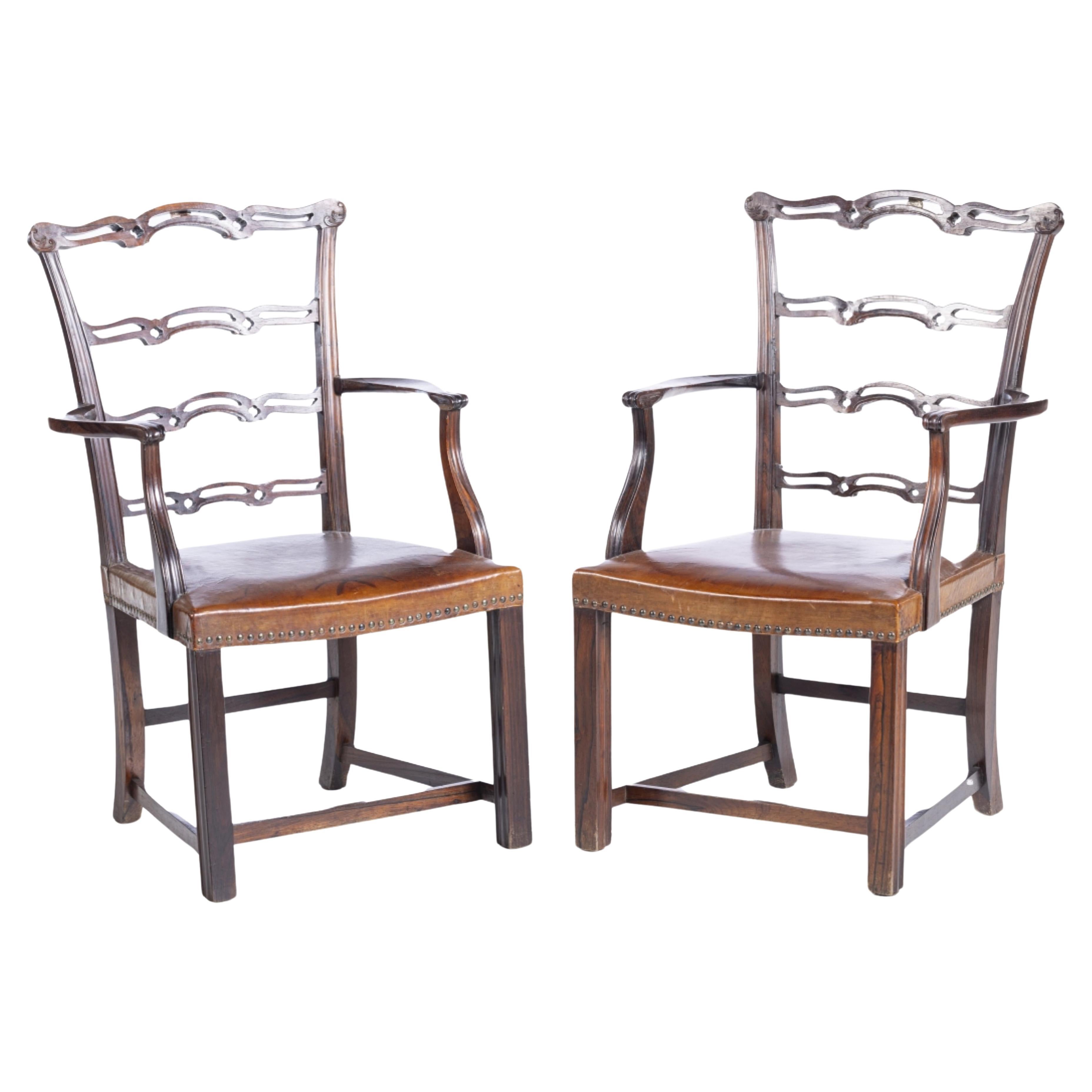 PAIR OF ENGLISH ARMCHAIRS  Chippendale, 18th Century For Sale