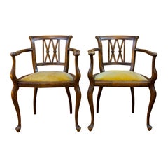 Pair of English armchairs – Chippendale revival, mustard velvet Circa 1900