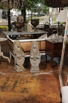 Pair of English Armorial Carved Stone Lion Sculptures with Shields, circa 1920