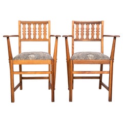 Pair of English Art And Crafts Oak CC41 Carver Side Chairs, C.1940