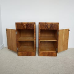 Pair of English Art Deco Burr Walnut Bedside Cabinets