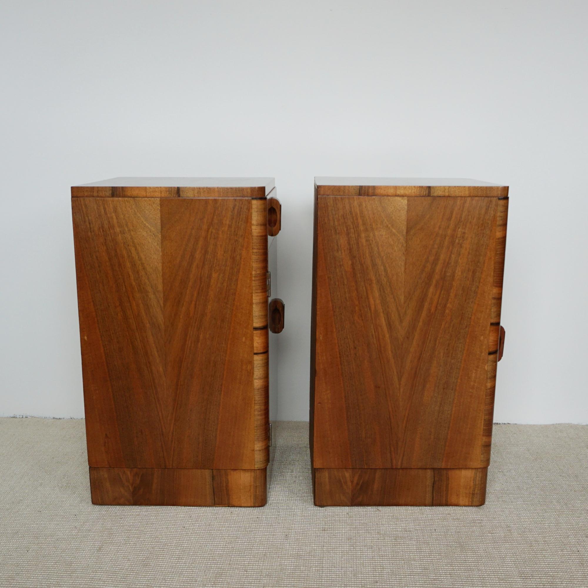 Pair of English Art Deco Burr Walnut Bedside Cabinets  1