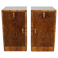 Vintage Pair of English Art Deco Burr Walnut Bedside Cabinets 