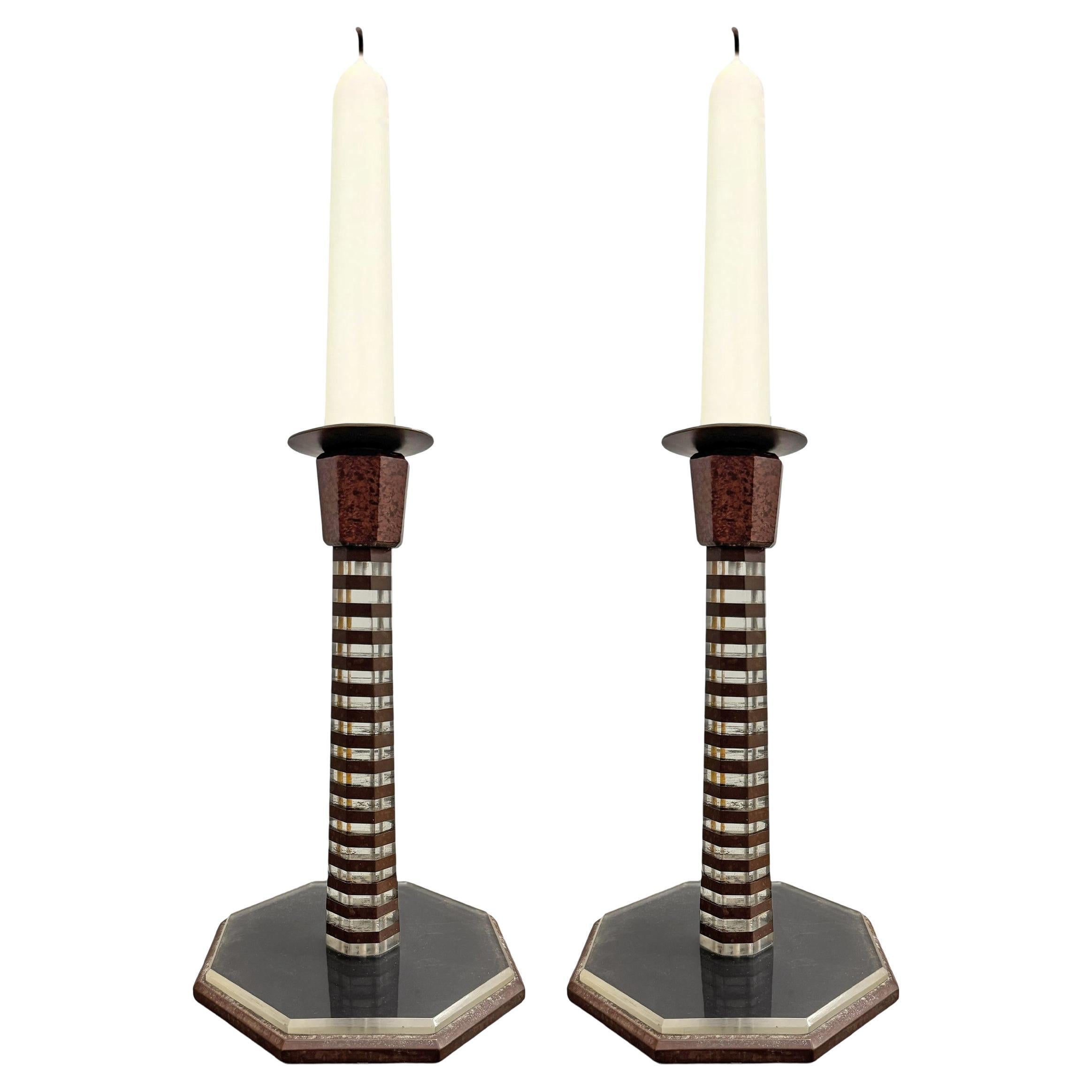 Pareja de candeleros art déco ingleses en venta