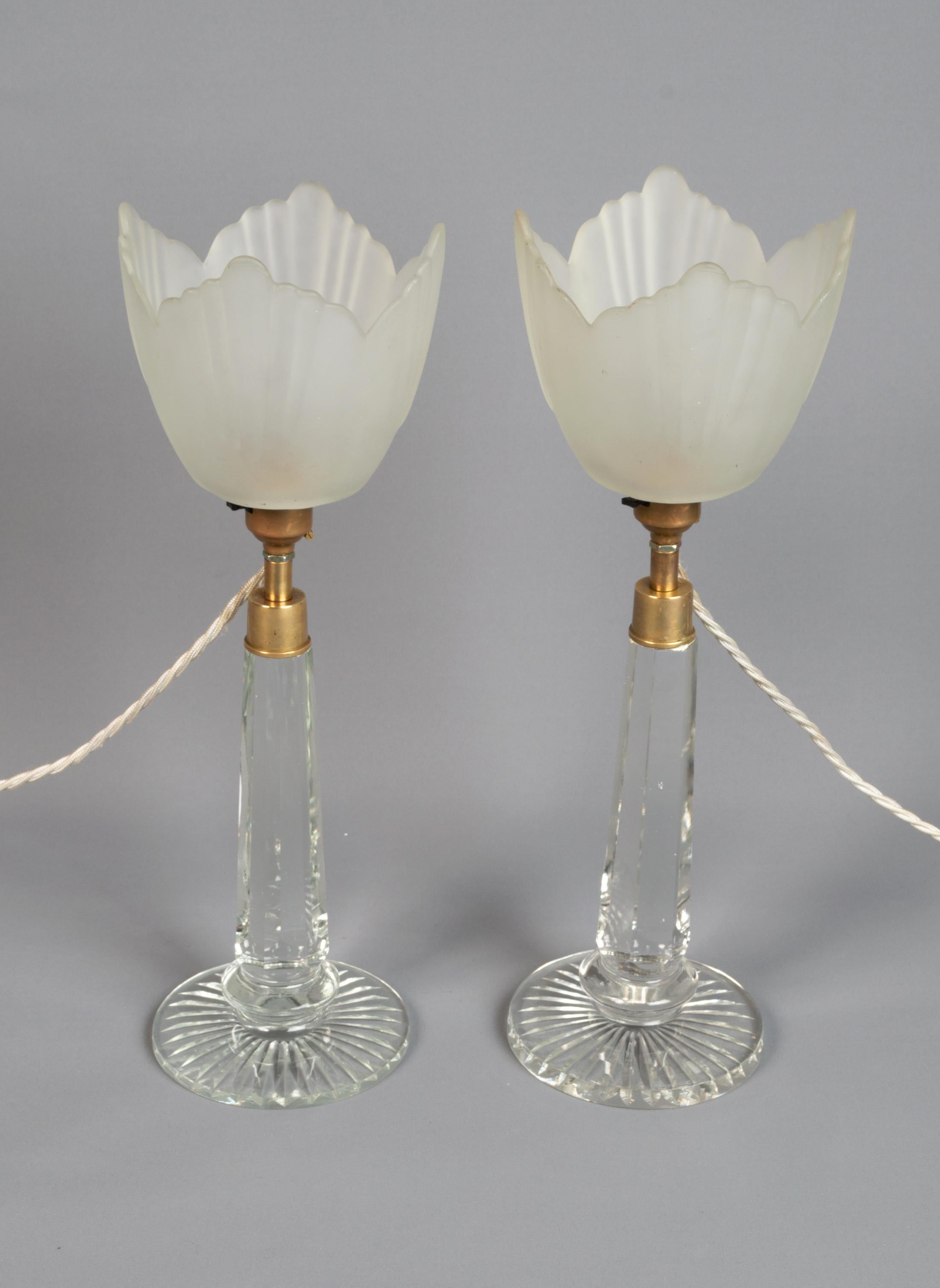 Pair of English Art Deco Crystal Table Lamps C.1920 For Sale 1