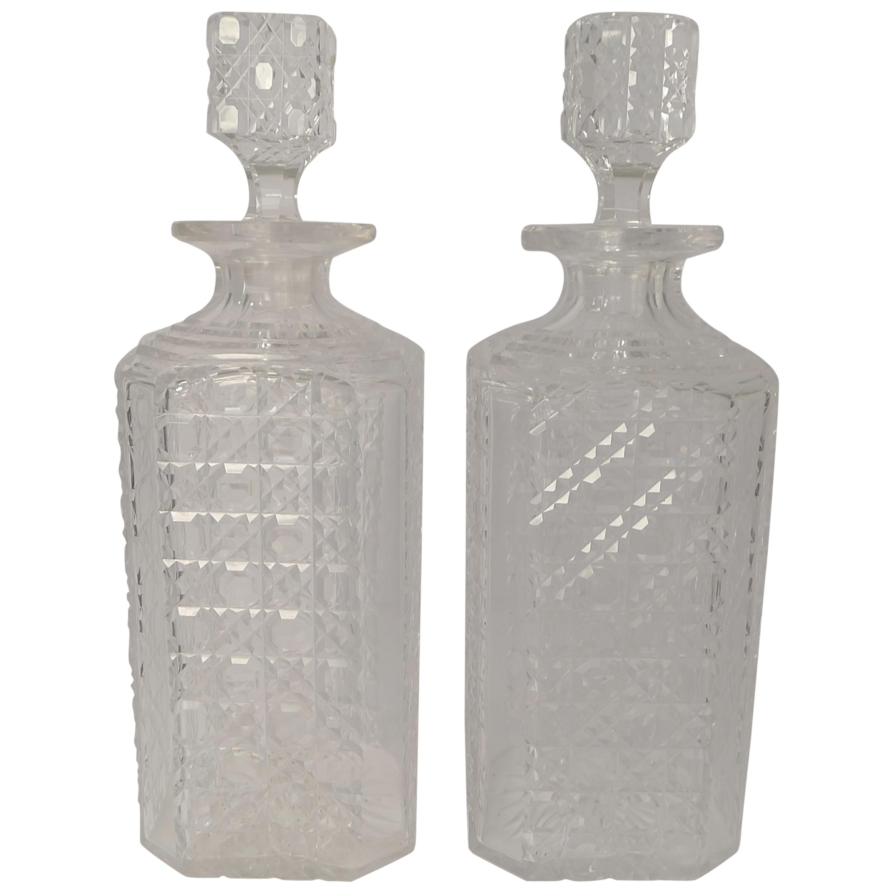 Pair of English Art Deco Cut Crystal Decanters