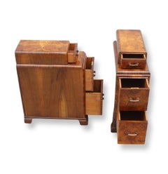 Pair of English Art Deco Figured Walnut Bedside Cabinets