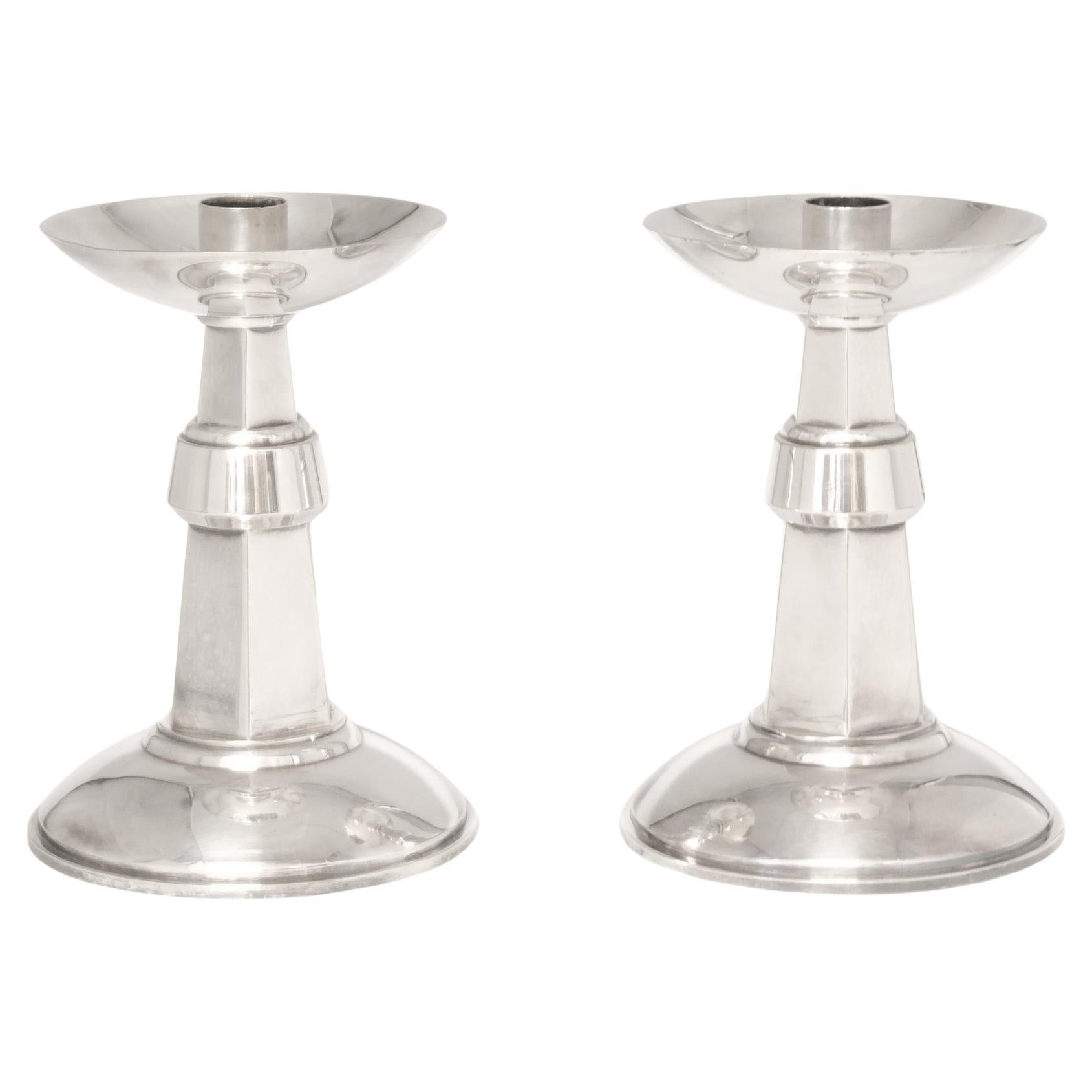 Pair Of English Art Deco Large Silver Plated Candlesticks 1930s