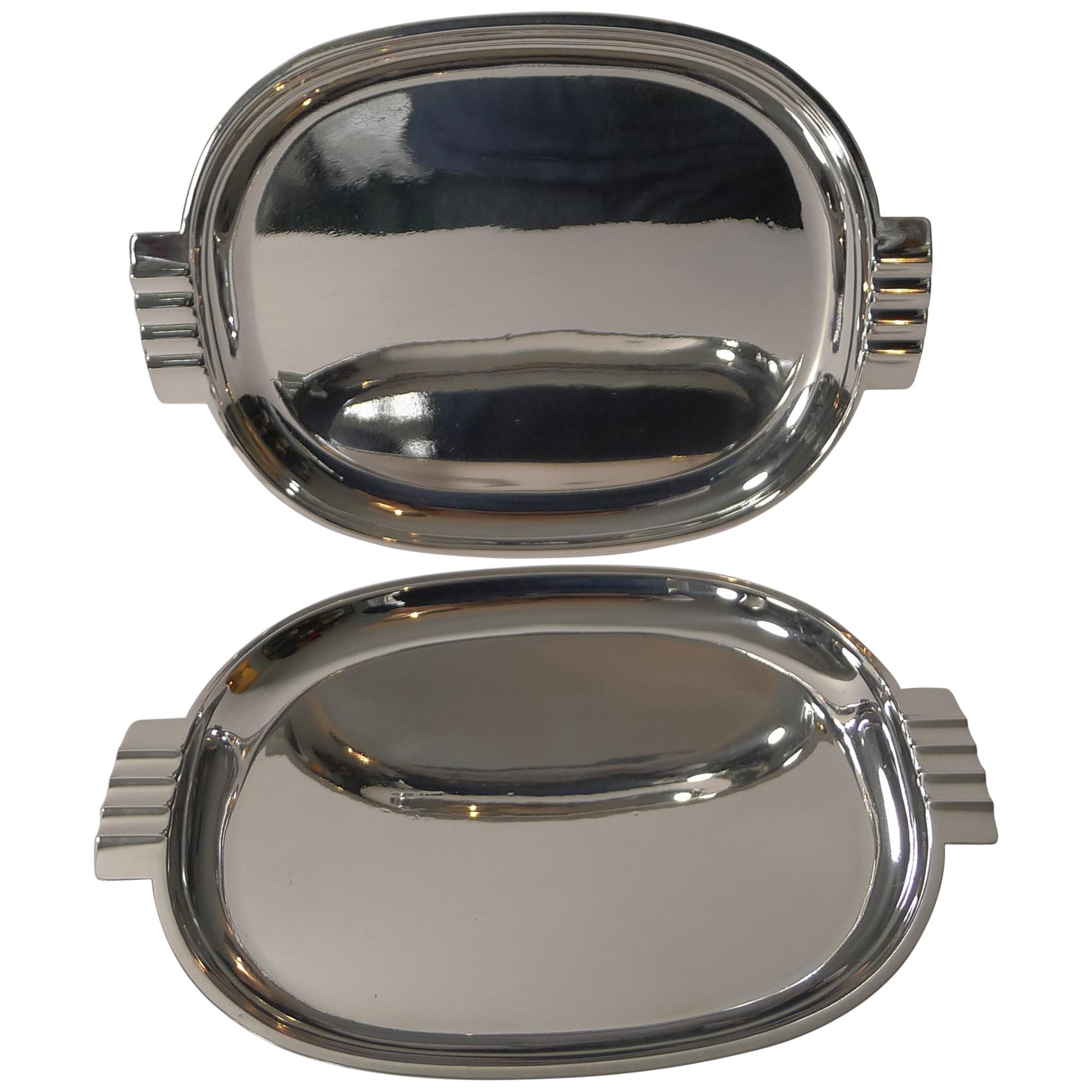 Pair of English Art Deco Silver Plated Serving / Cocktail Trays, circa 1940