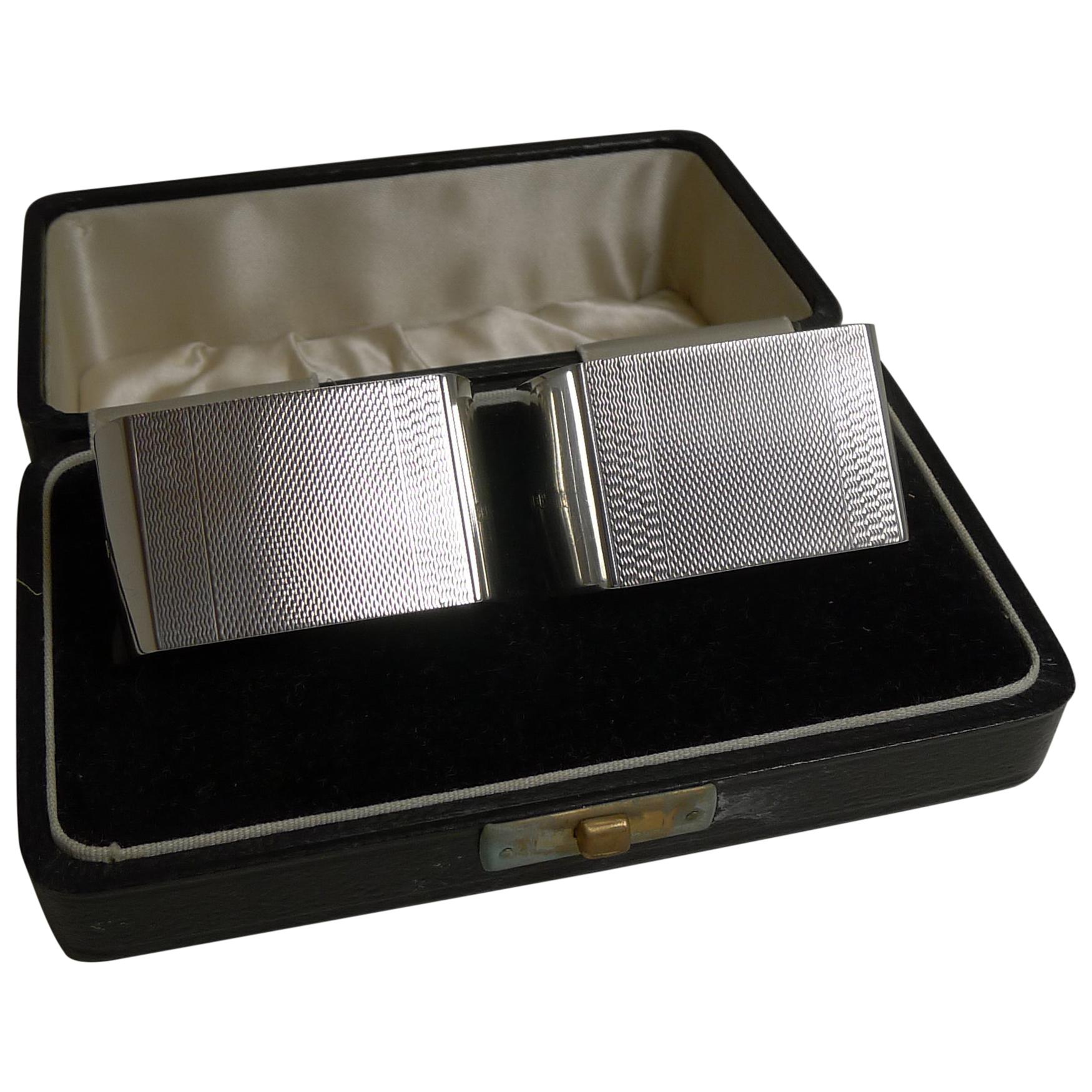 Pair of English Art Deco Sterling Silver Napkin Rings, Boxed, 1939