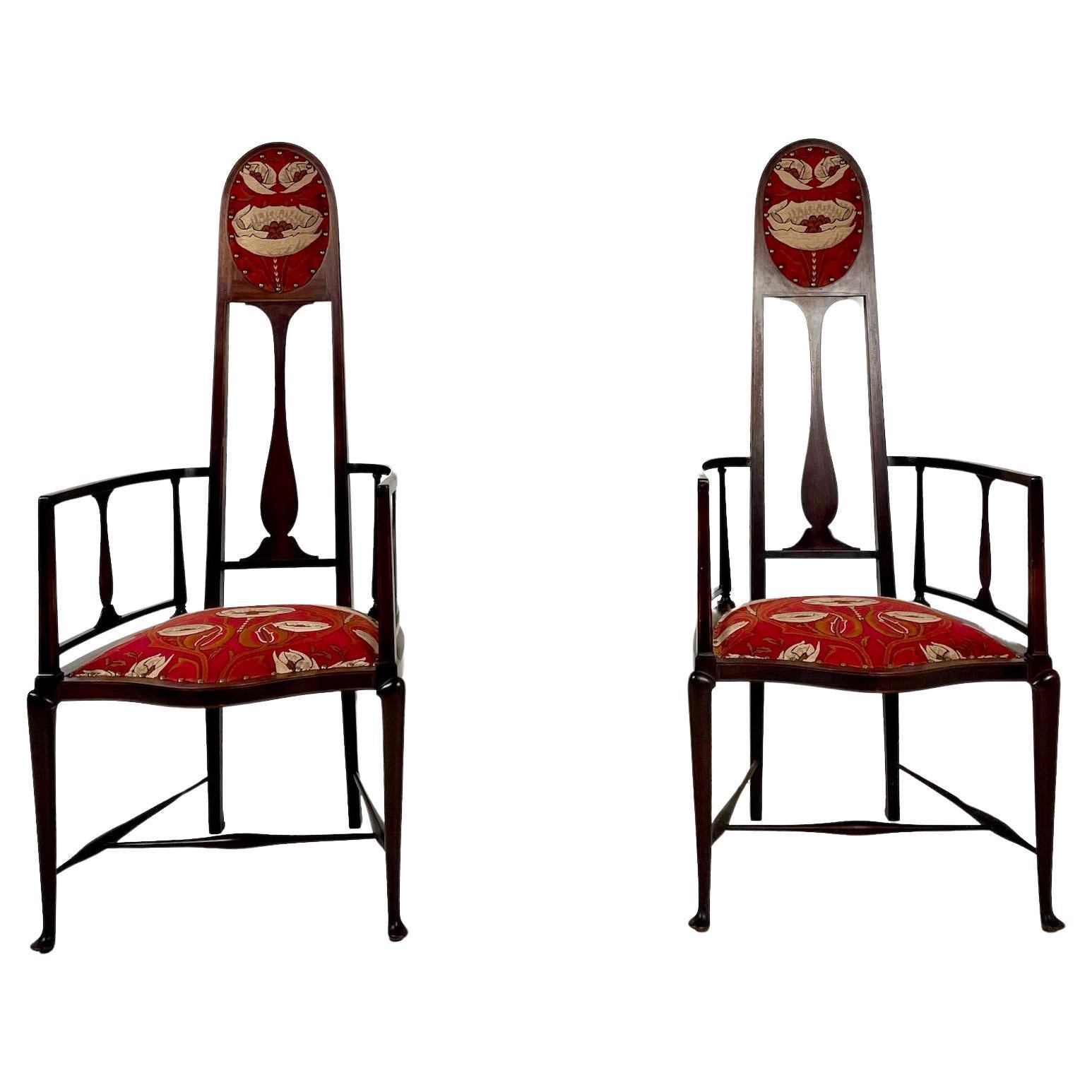 Pair of English Art Nouveau Side Chairs By G M Ellwood for G S Henry