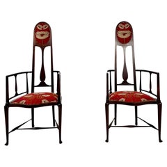 Antique Pair of English Art Nouveau Side Chairs By G M Ellwood for G S Henry