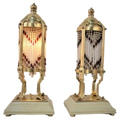 Paar englische Arts and Crafts-Art nouveau-Tischlampen