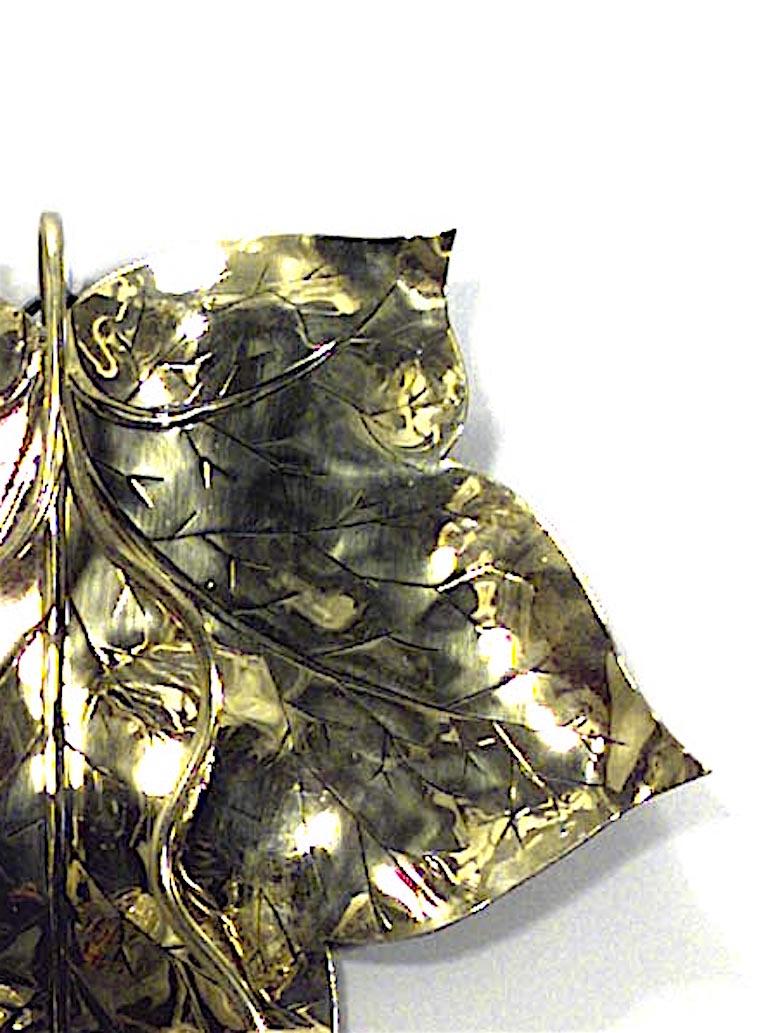 Pair of English Arts and Crafts Brass Leaf Shaped Wall Sconces In Good Condition For Sale In New York, NY