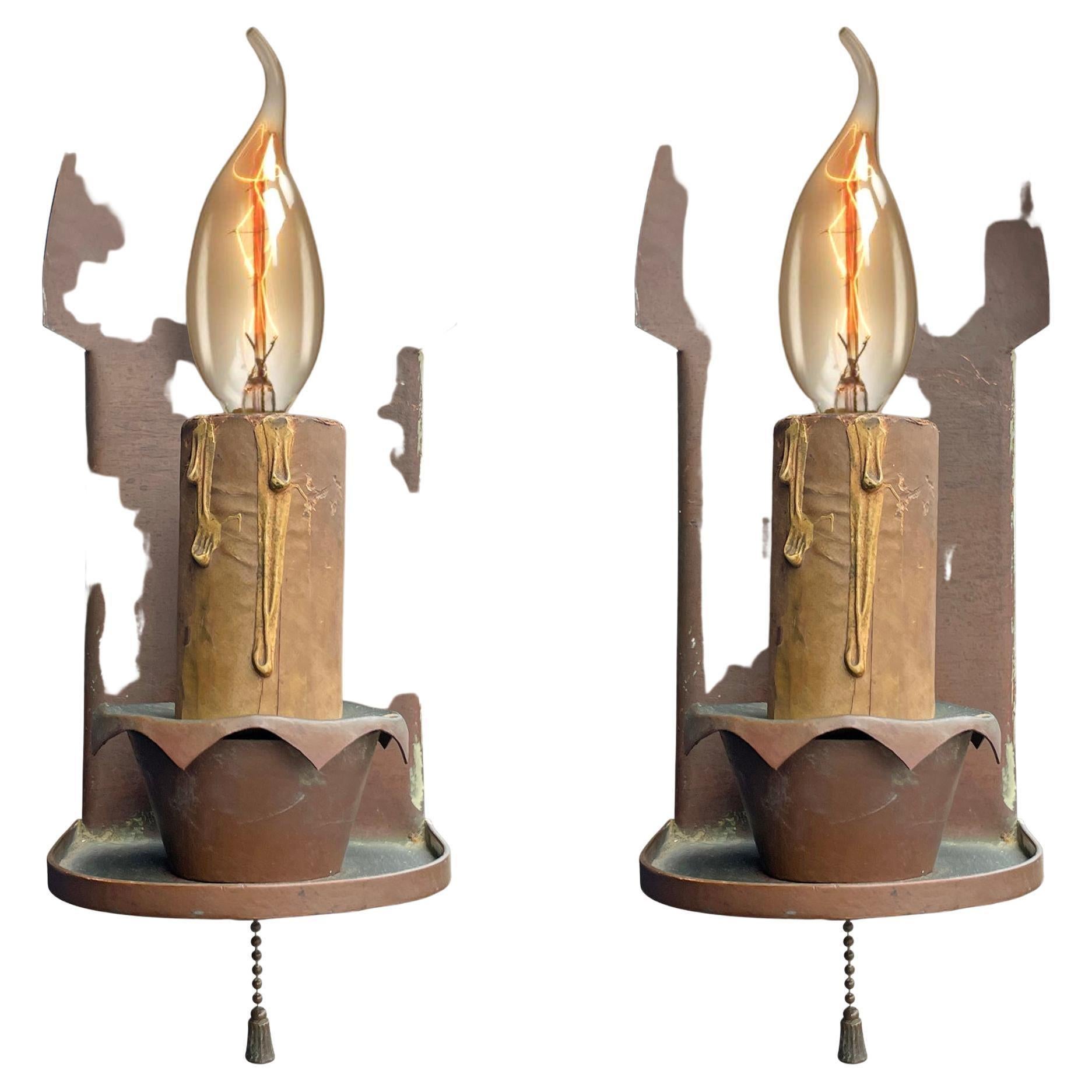 Pair of English Arts & Crafts Copper Sconces For Sale 5