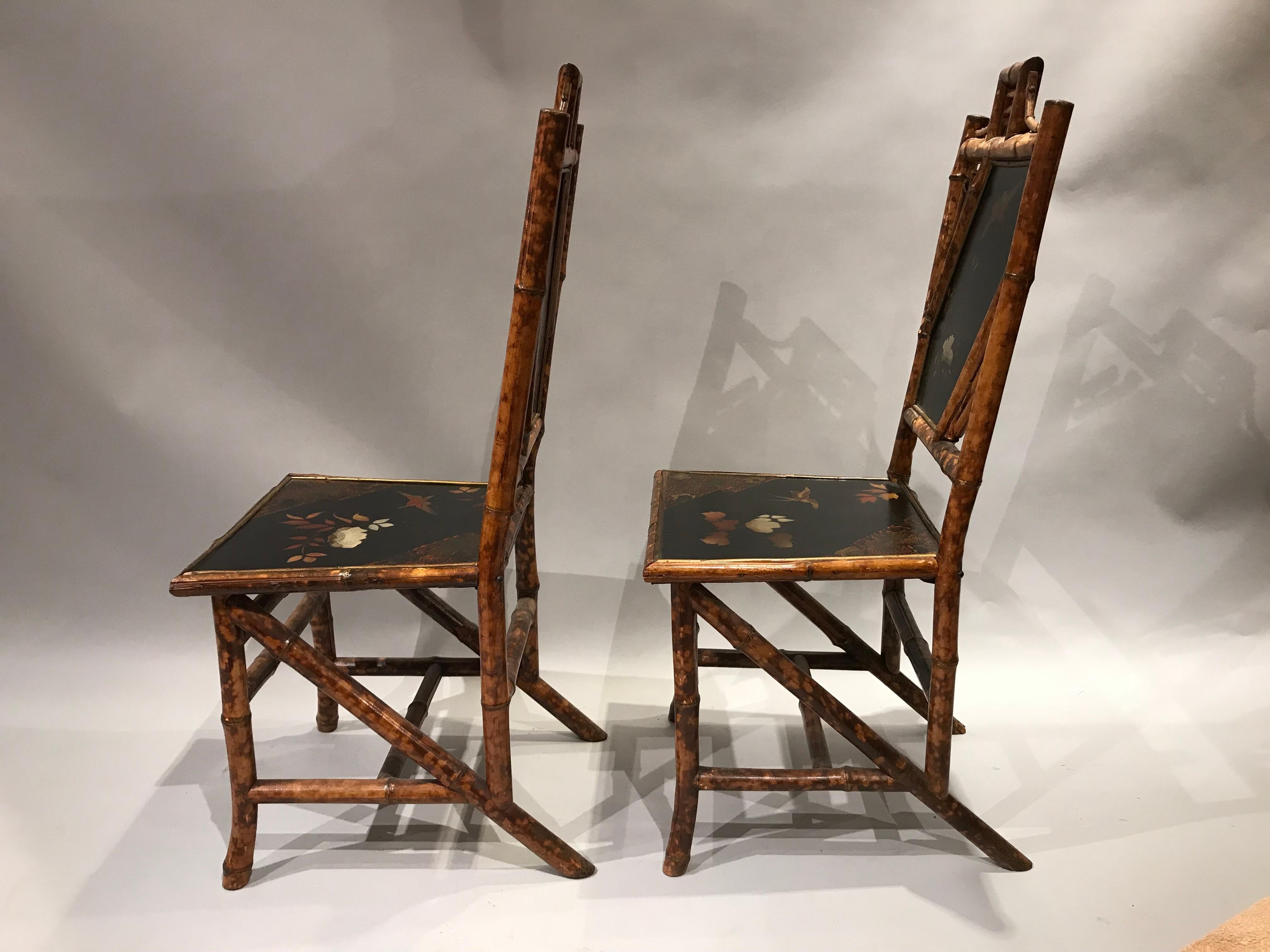 Pair of English Bamboo Lacquered Side Chairs, circa 1880 In Good Condition In Milford, NH