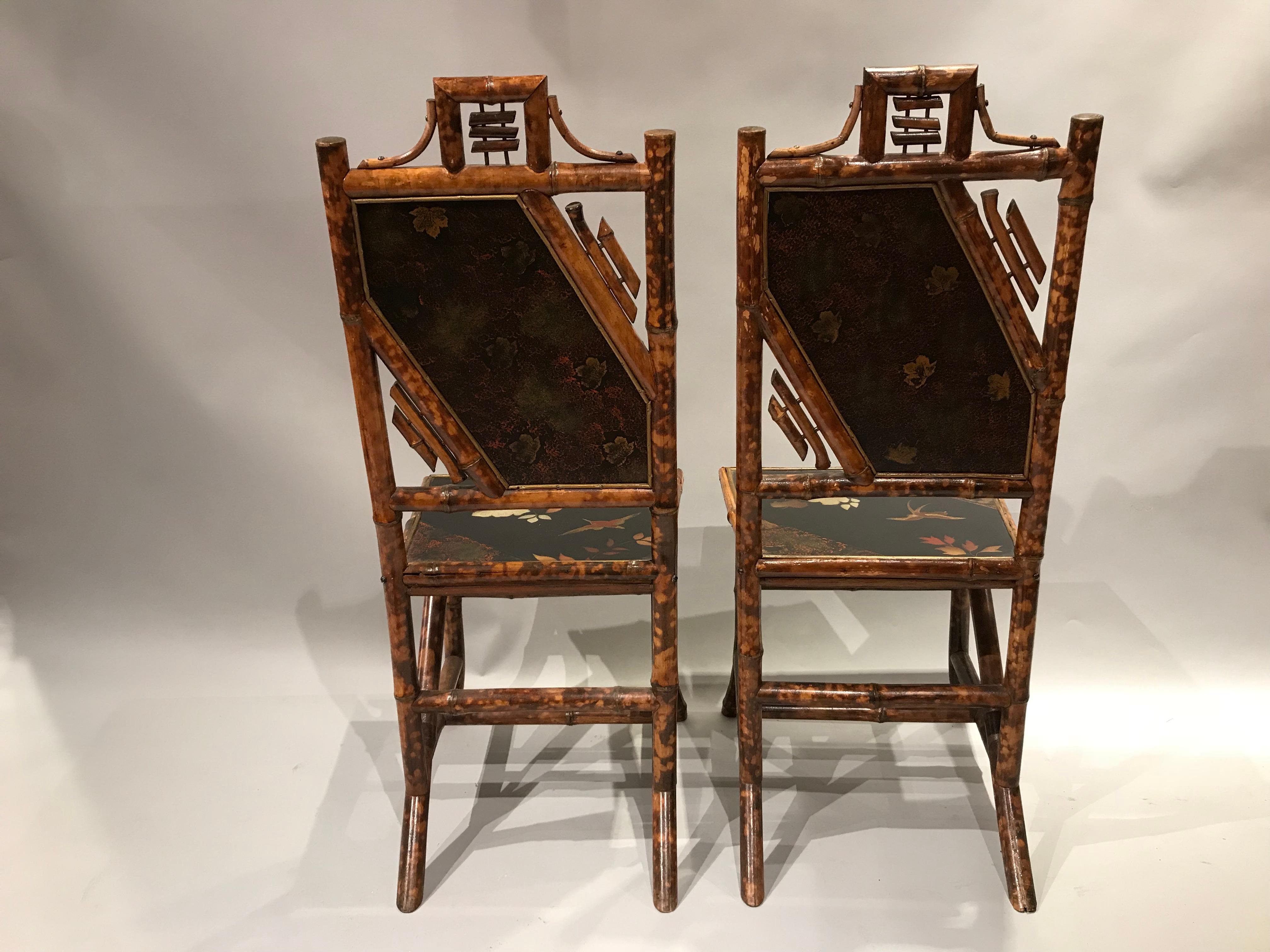 19th Century Pair of English Bamboo Lacquered Side Chairs, circa 1880