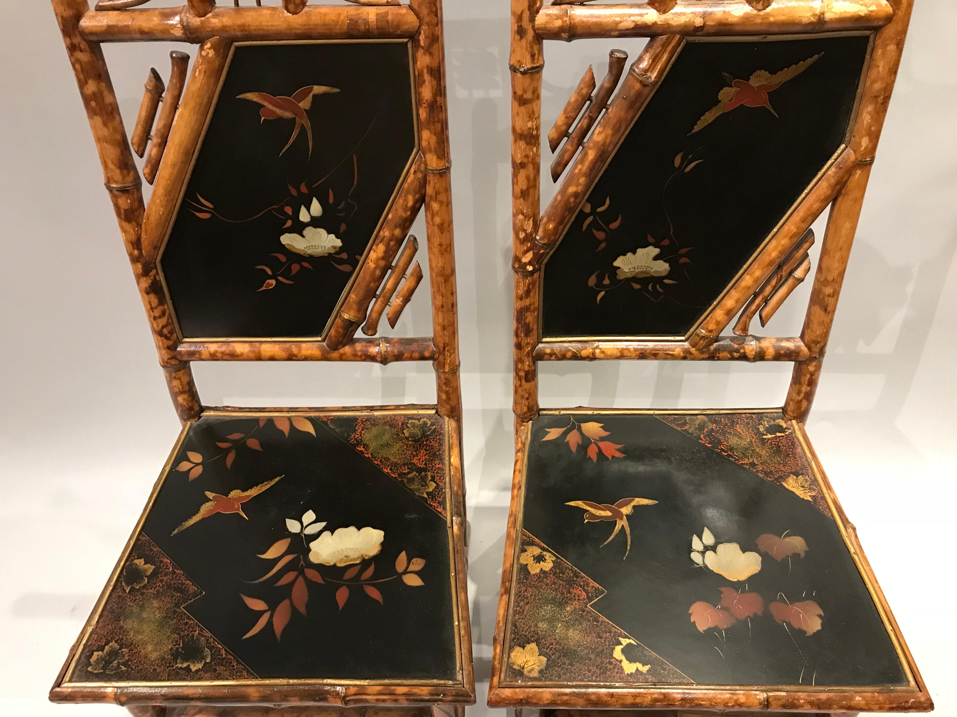 Pair of English Bamboo Lacquered Side Chairs, circa 1880 2