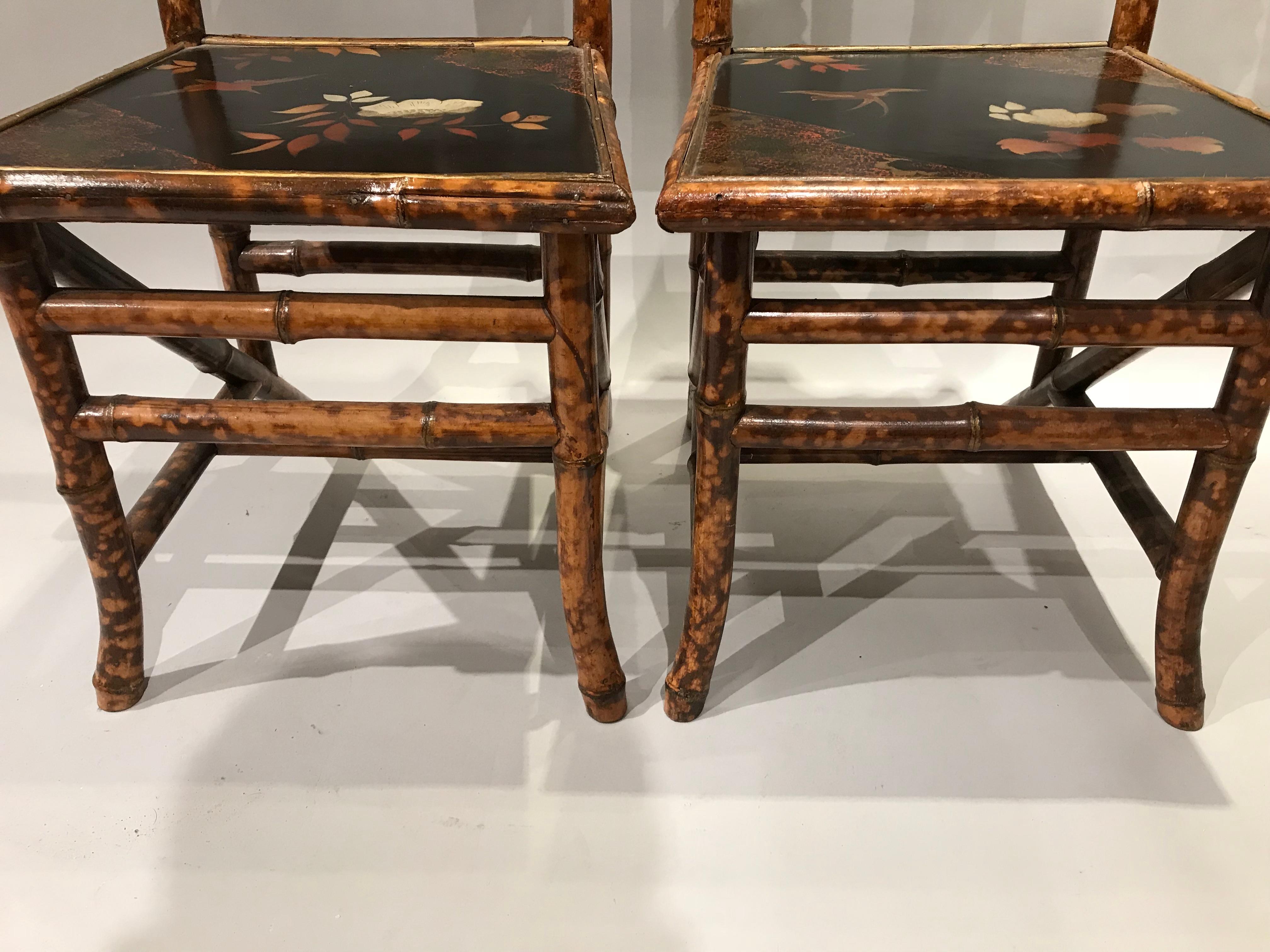 Pair of English Bamboo Lacquered Side Chairs, circa 1880 3