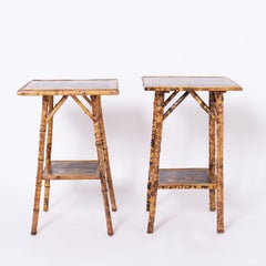 Pair of English Bamboo Tiger Decoupage Stands or Tables