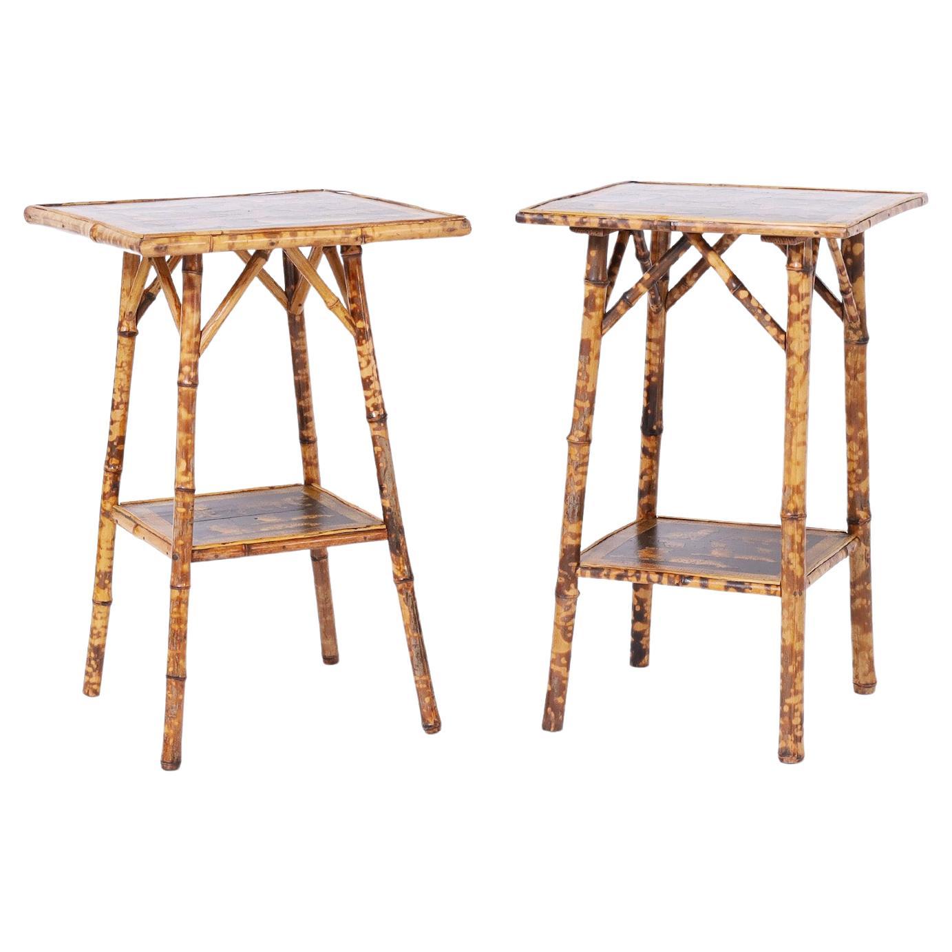 Pair of English Bamboo Tiger Decoupage Stands or Tables For Sale