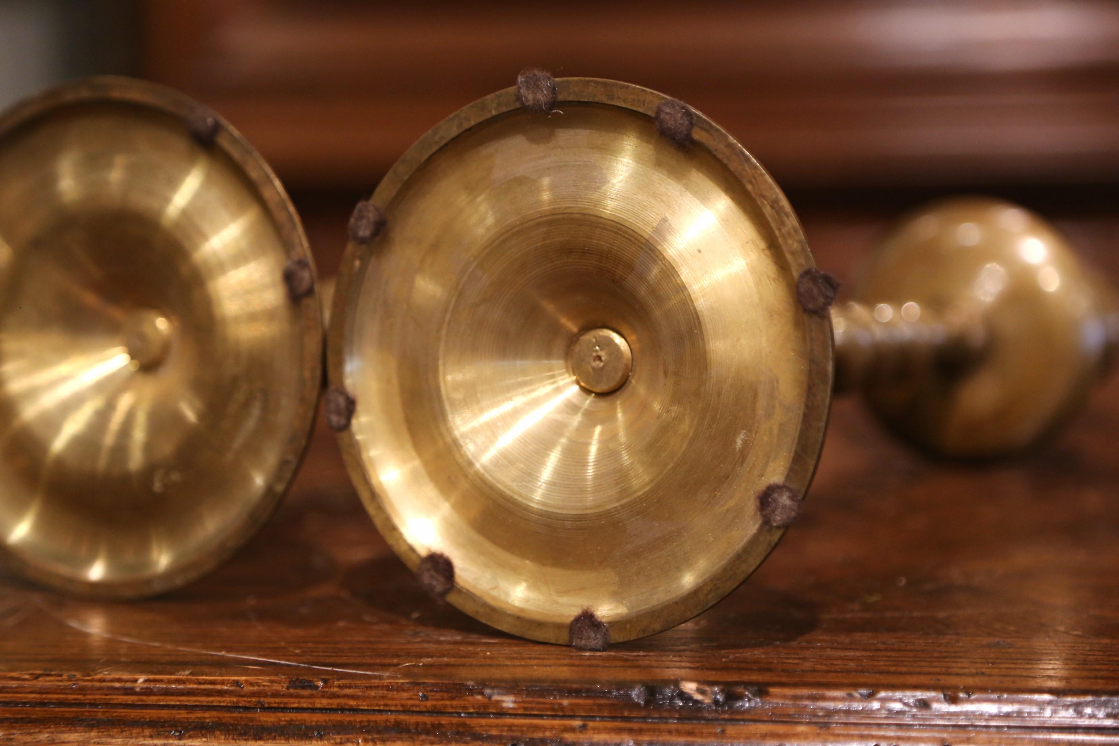 Pair of English Barley Twist Patinated Brass Candle Holders 3