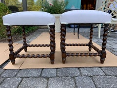 Pair of English Barley Twist Rectangular Stools, circa 1880-1900