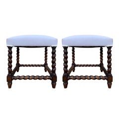 Pair of English Barley Twist Rectangular Stools, circa 1880-1900