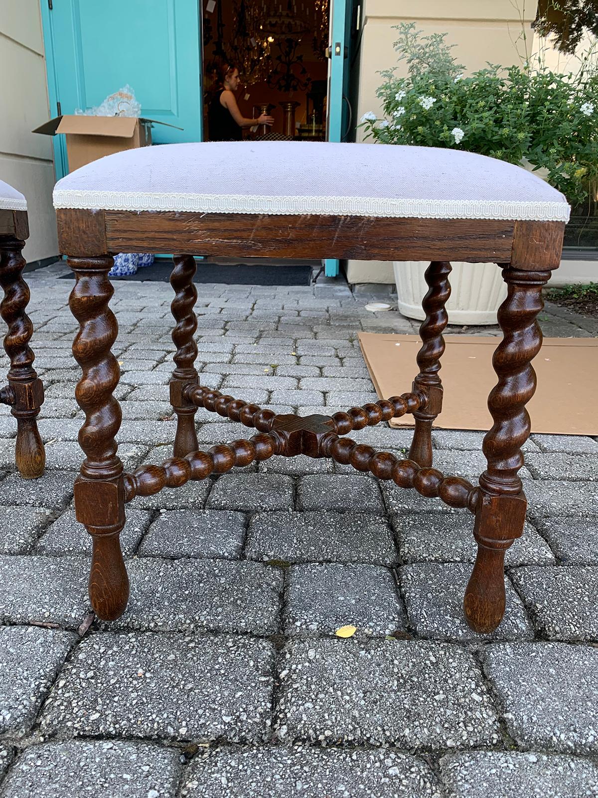 Pair of English Barley Twist Square Stools, circa 1880-1900, with 