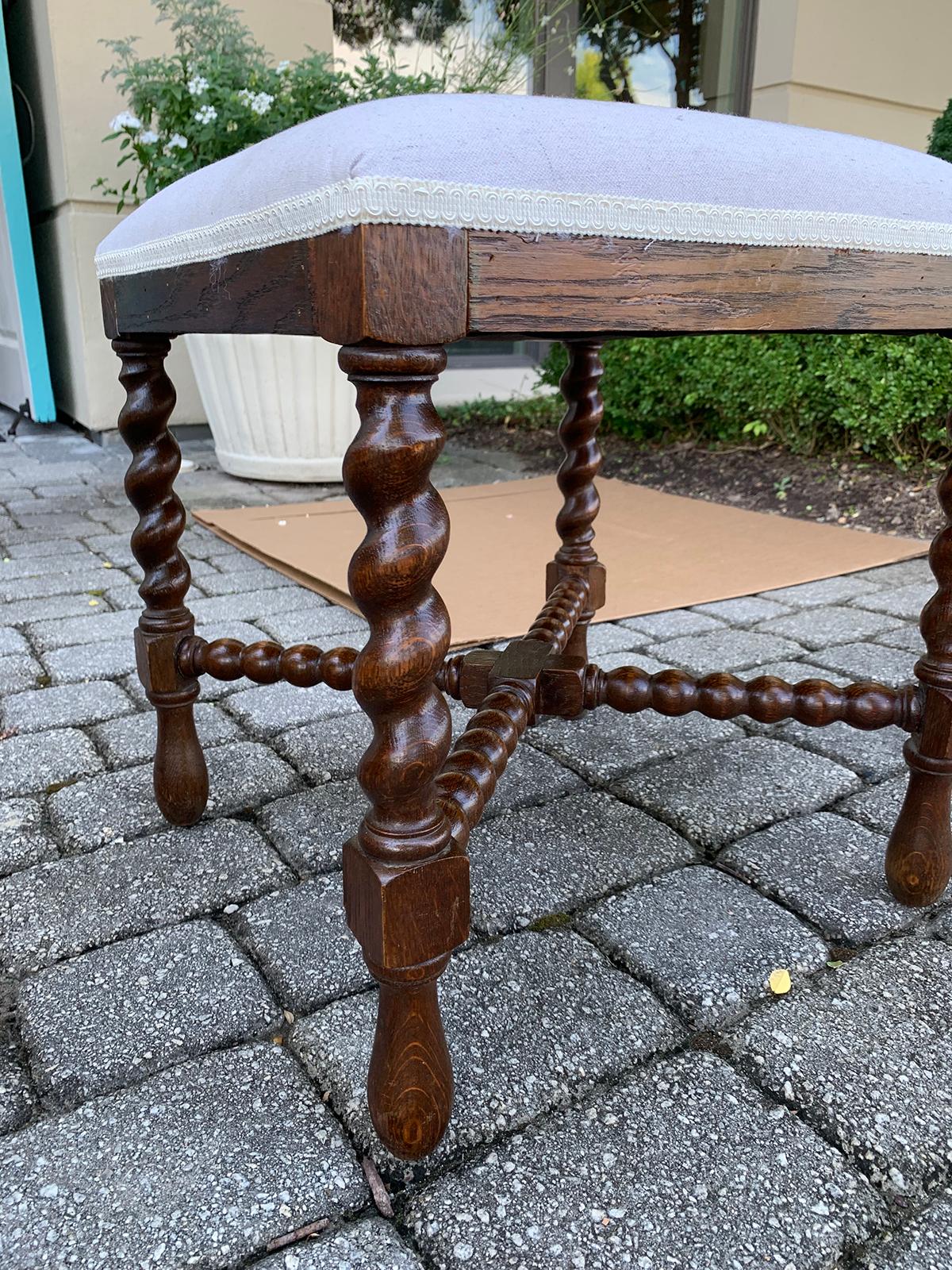 Pair of English Barley Twist Square Stools, circa 1880-1900, with 