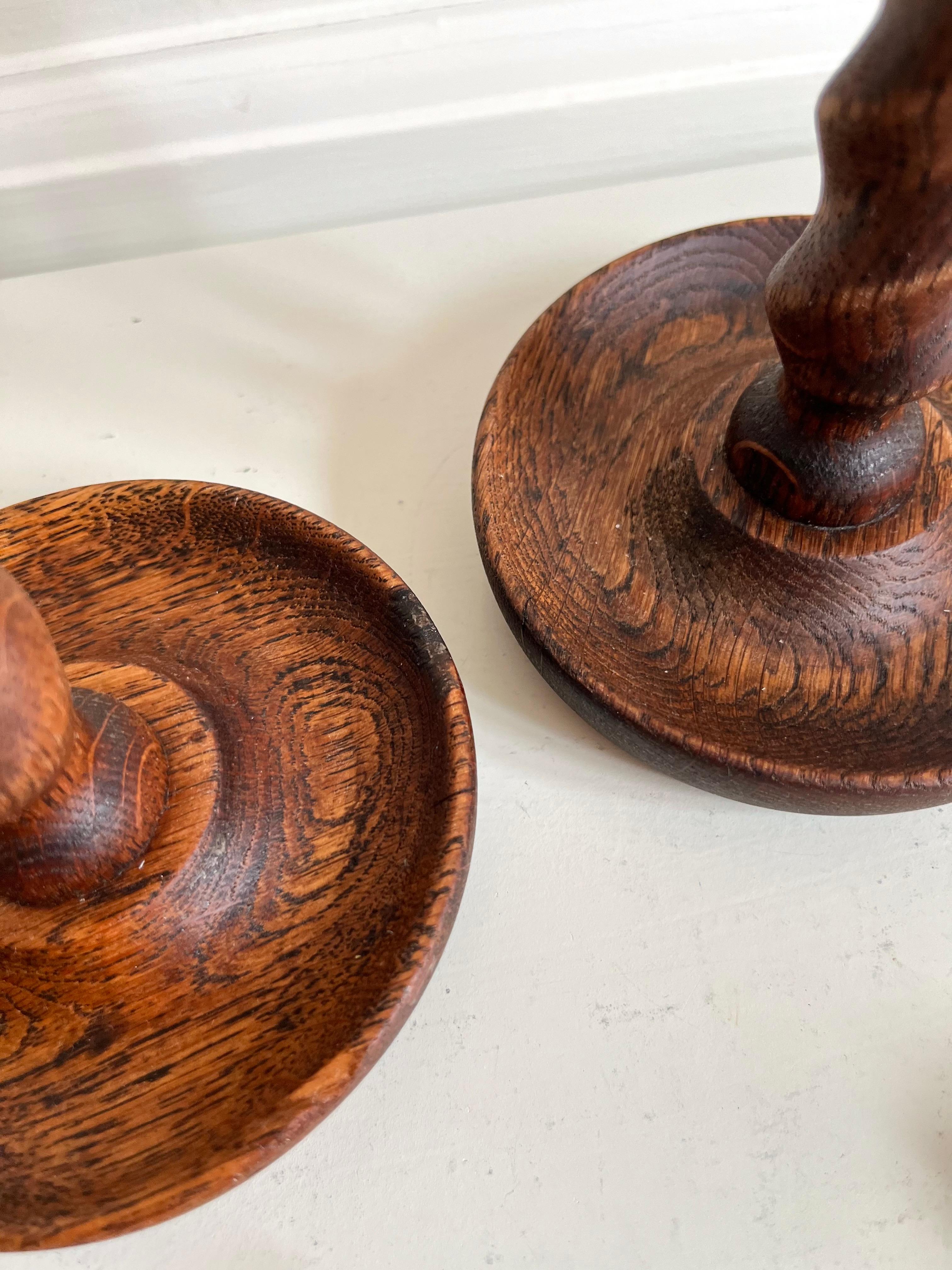 Pair of English Barley Twist Wooden Candlesticks, 1920s For Sale 2