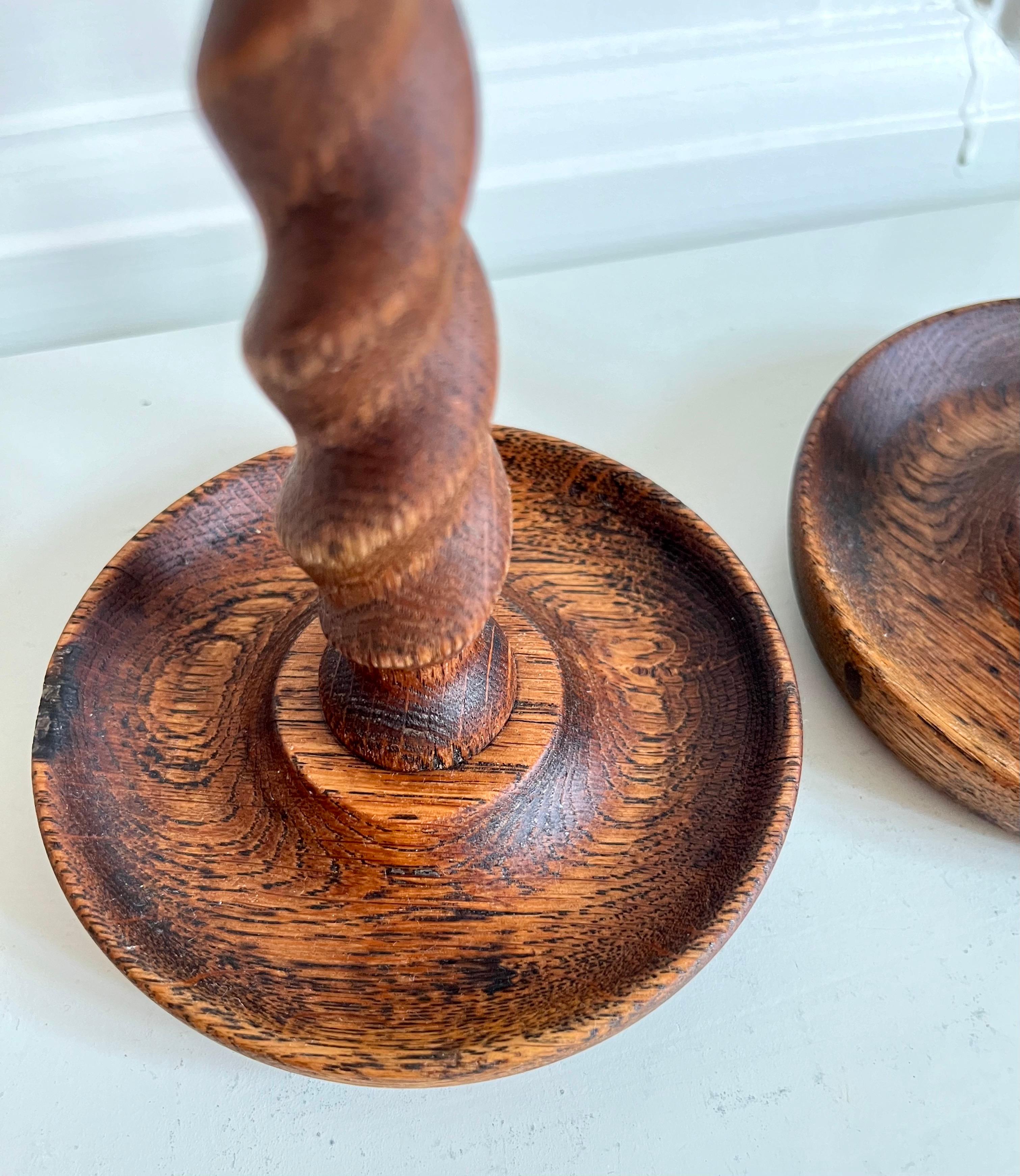 Pair of English Barley Twist Wooden Candlesticks, 1920s For Sale 3