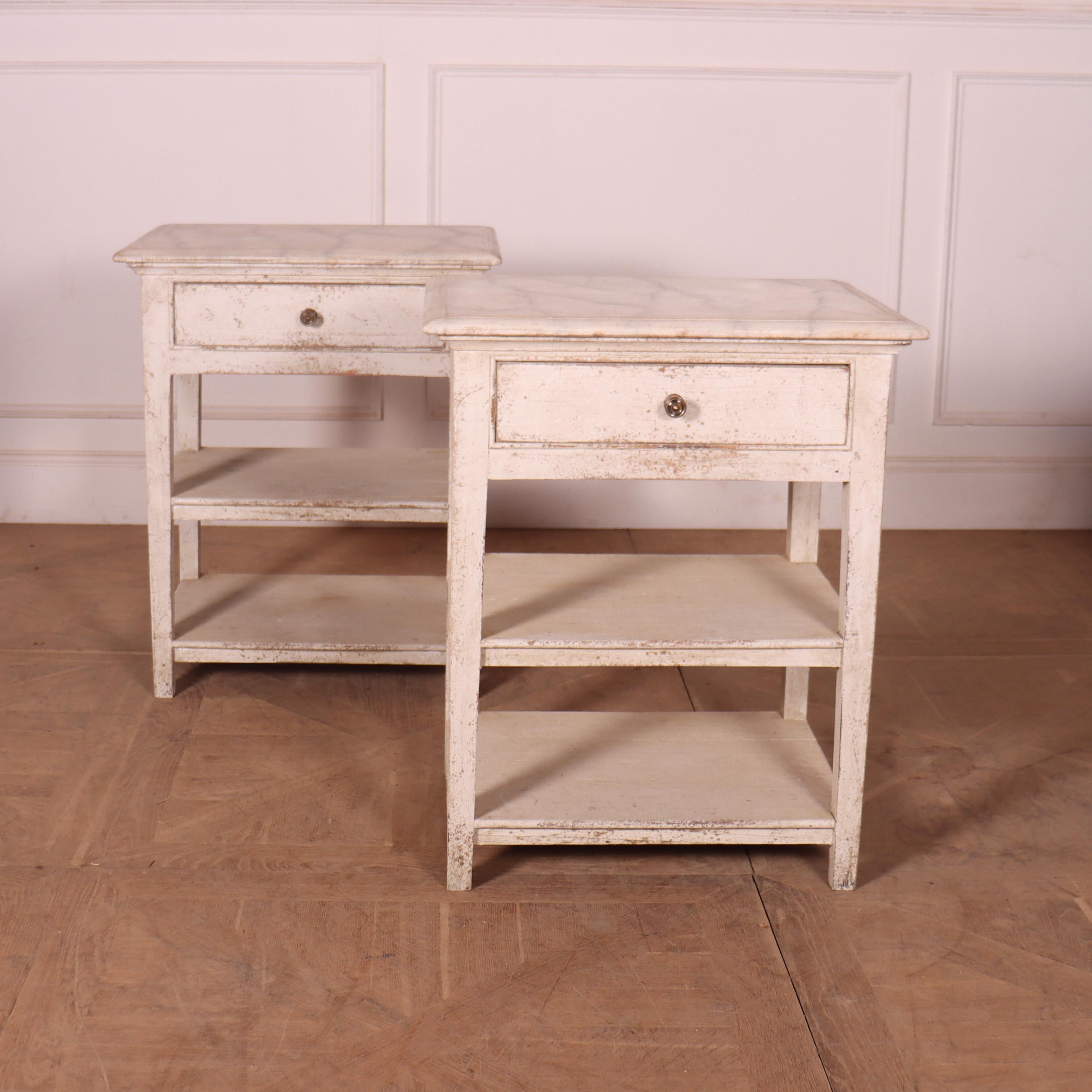 Pair of 19th C English 1 drawer bedside tables with faux marble tops. 1890

Reference: 8206

Dimensions
24.5 inches (62 cms) Wide
18 inches (46 cms) Deep
30 inches (76 cms) High