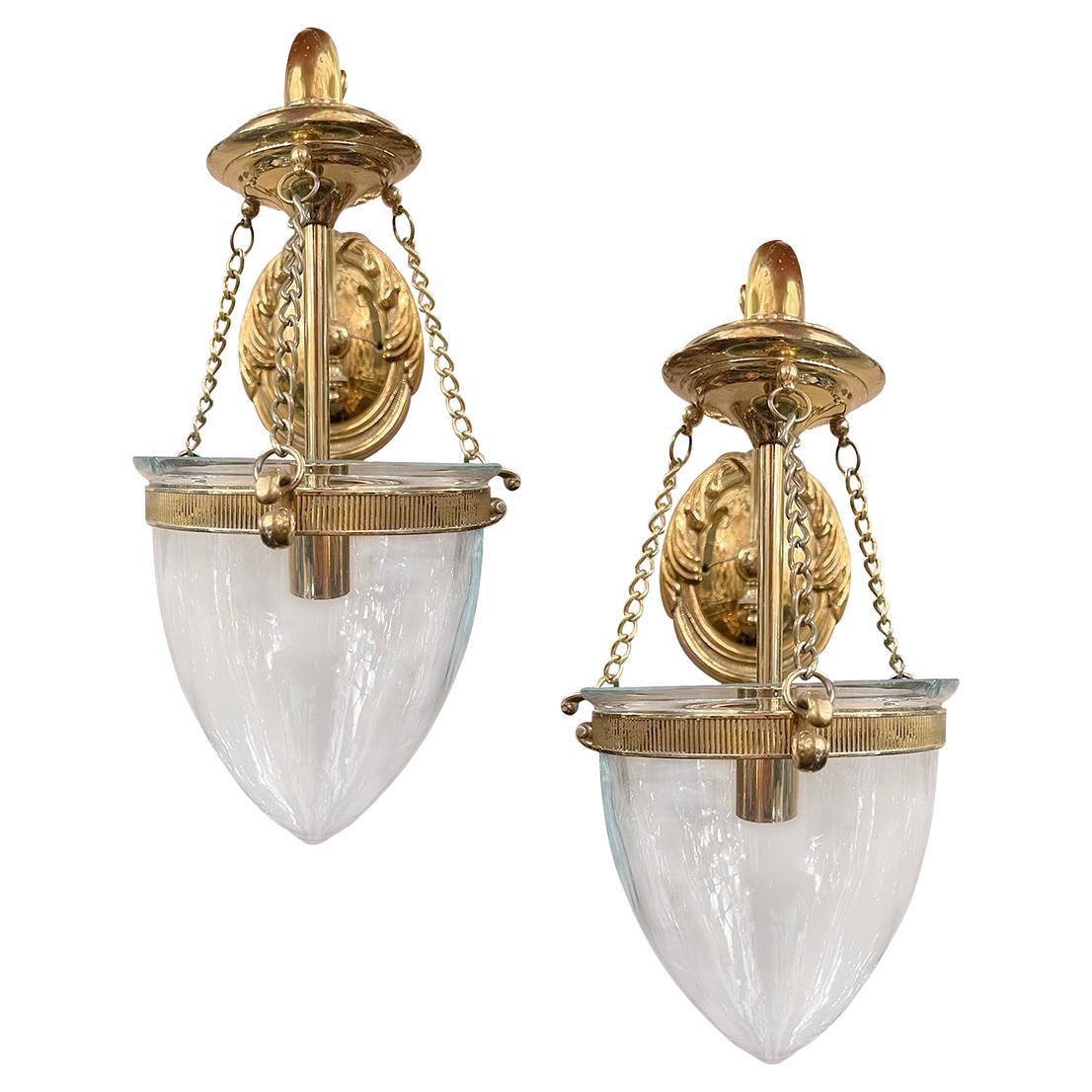Pair of English Bell Jar Sconces For Sale