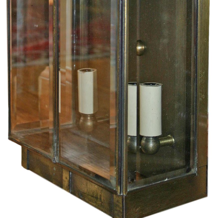 Mid-20th Century Pair of English Beveled Glass Lantern Sconces For Sale