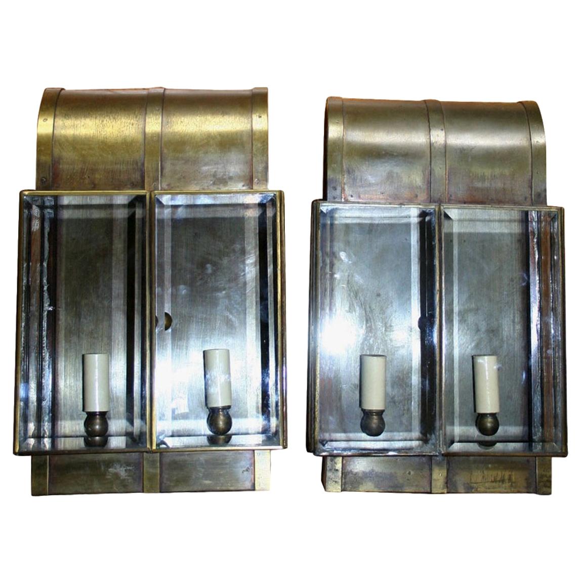 Pair of English Beveled Glass Lantern Sconces For Sale