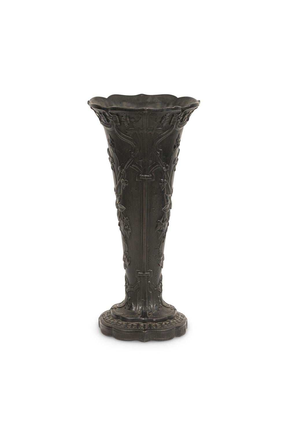 Victorian Pair of English Black Basalt Earthenware Vases For Sale