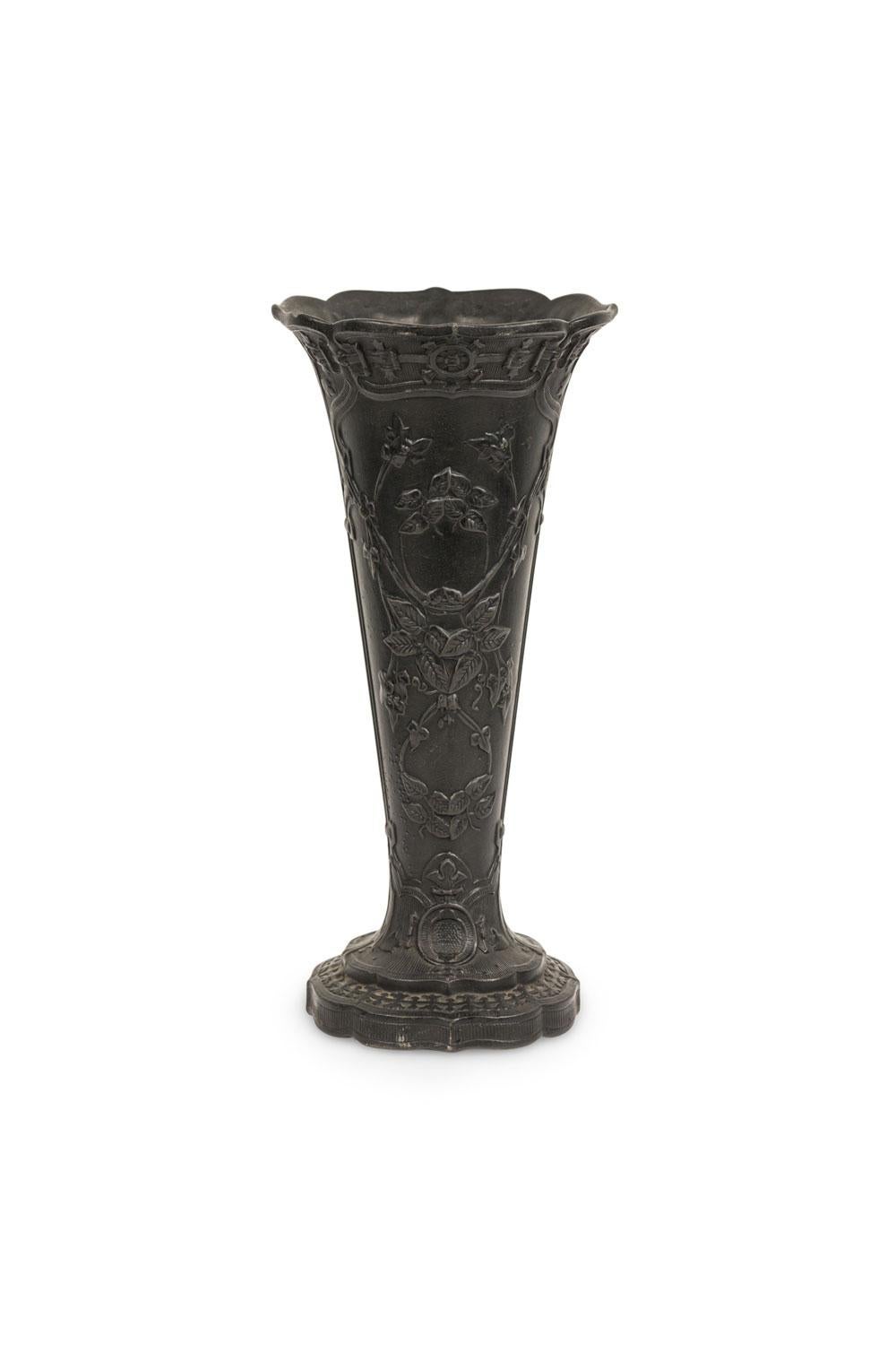 British Pair of English Black Basalt Earthenware Vases For Sale