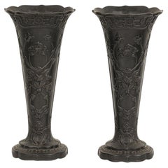 Pair of English Black Basalt Earthenware Vases