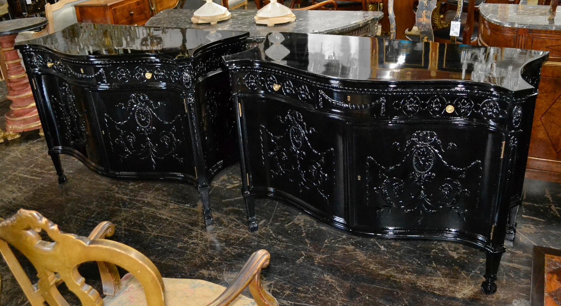 Mid-20th Century Pair of English Black Lacquered Servers