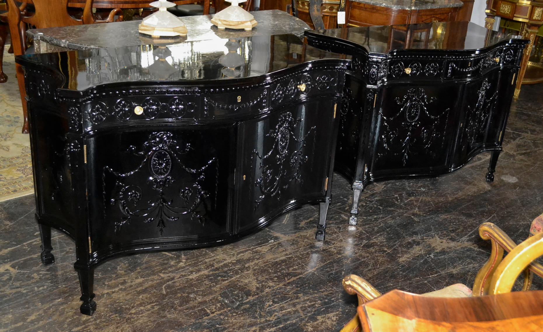Pair of English Black Lacquered Servers 2