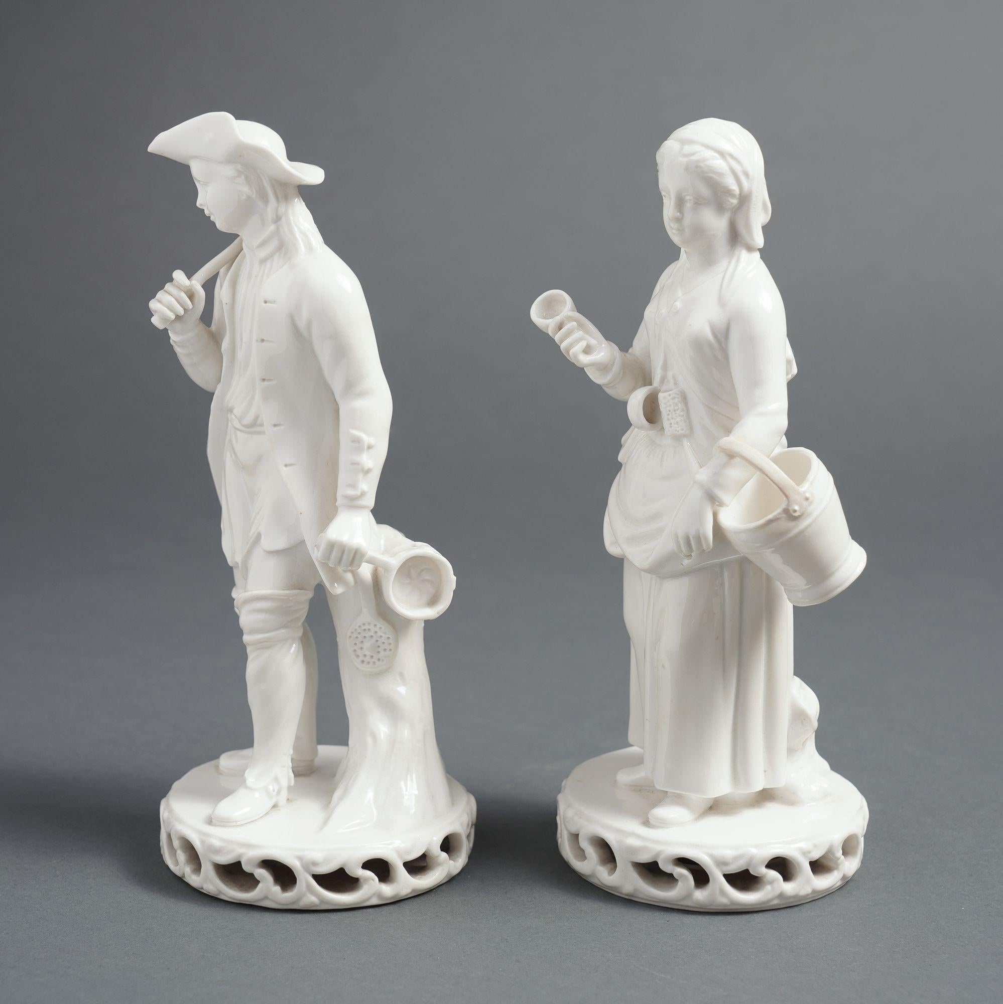 Pareja de figuras Blanc du Chine de hombre y mujer, tituladas 